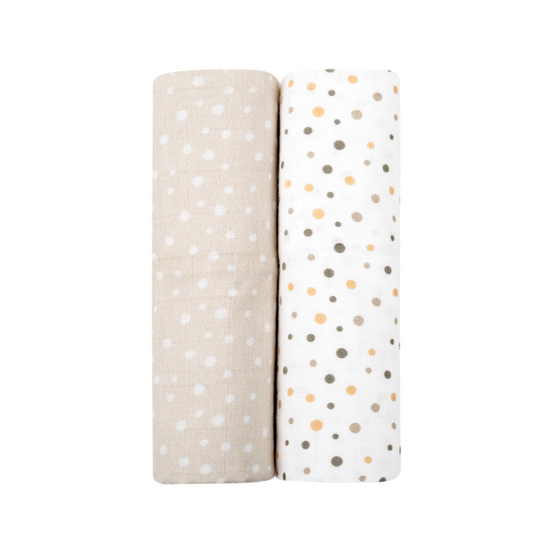 Kikka Boo – 2er-Set Baumwoll-Musselintücher – Beige Punkte