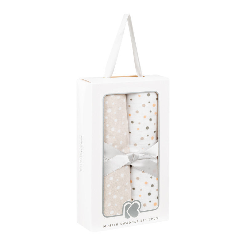 Kikka Boo – 2er-Set Baumwoll-Musselintücher – Beige Punkte