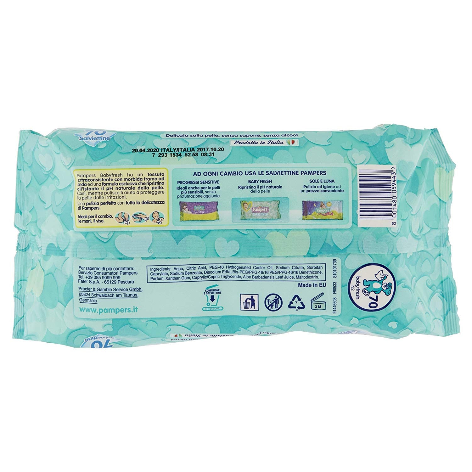 12 Packs of 70 Pieces 840 Pampers Baby Fresh Wipes