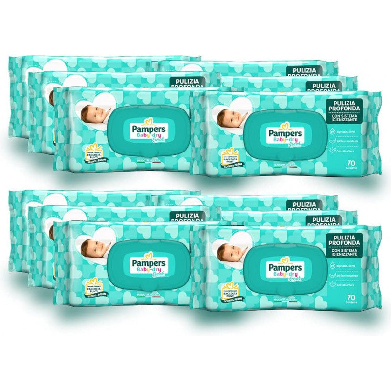 12 Packs of 70 Pieces 840 Pampers Baby Fresh Wipes