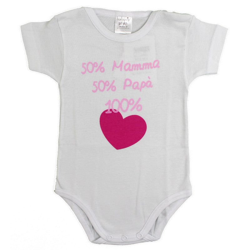 Short-Sleeve Bodysuit 50% Mommy and 50% Daddy Pink - 1 Month