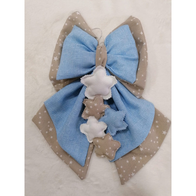 Handmade Blue and Beige Birth Bow