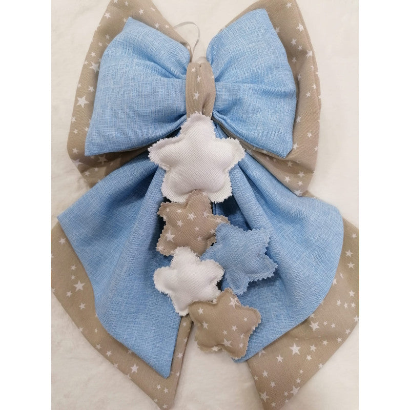 Handmade Blue and Beige Birth Bow