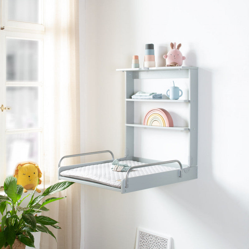 Wall-mounted changing table with roba Style Grey changing mat