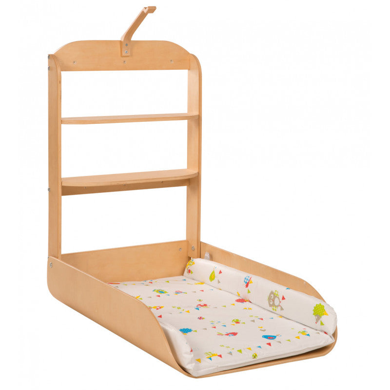 Wall-mounted changing table with 2 shelves - Natural