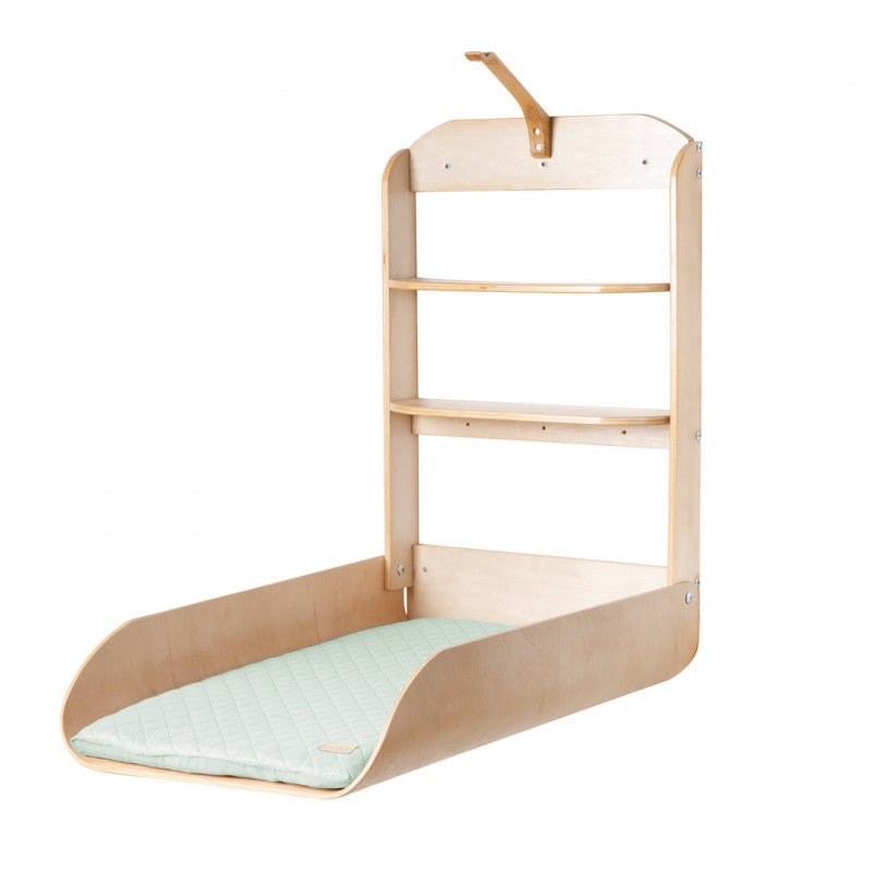 Wall-mounted changing table with 2 shelves - Natural frosty green