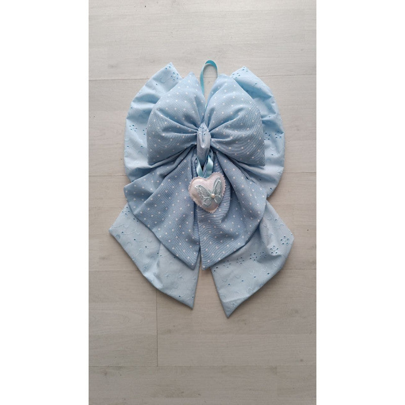 Handmade Blue and Polka Dot Birth Bow