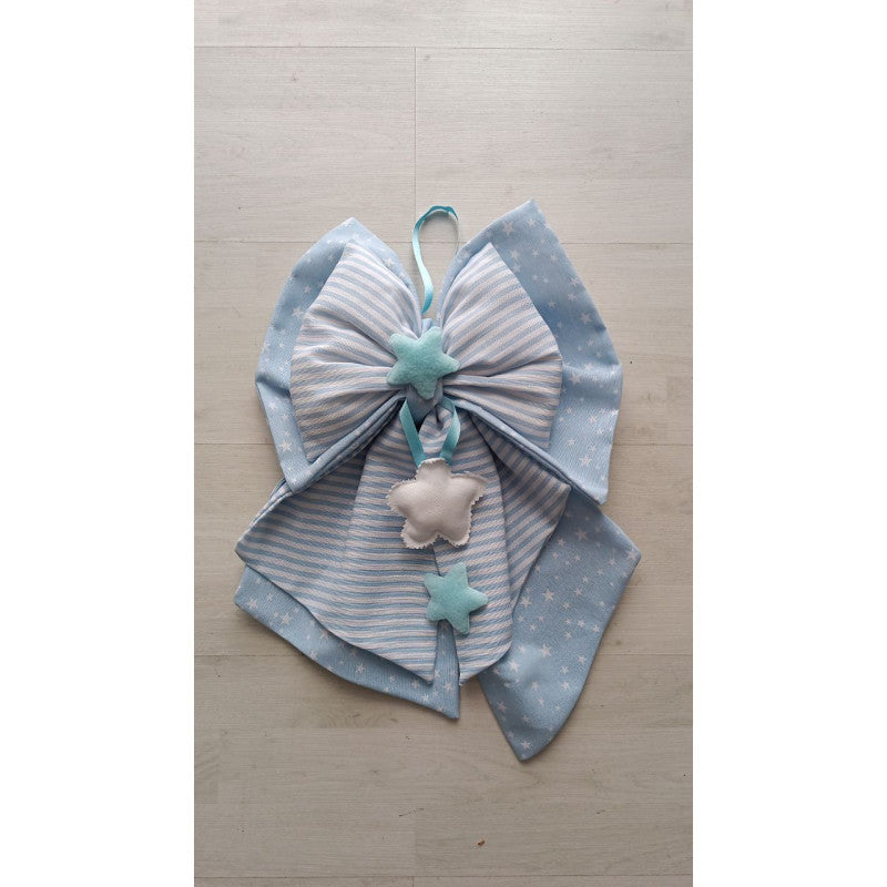 Handmade Blue Striped Birth Bow