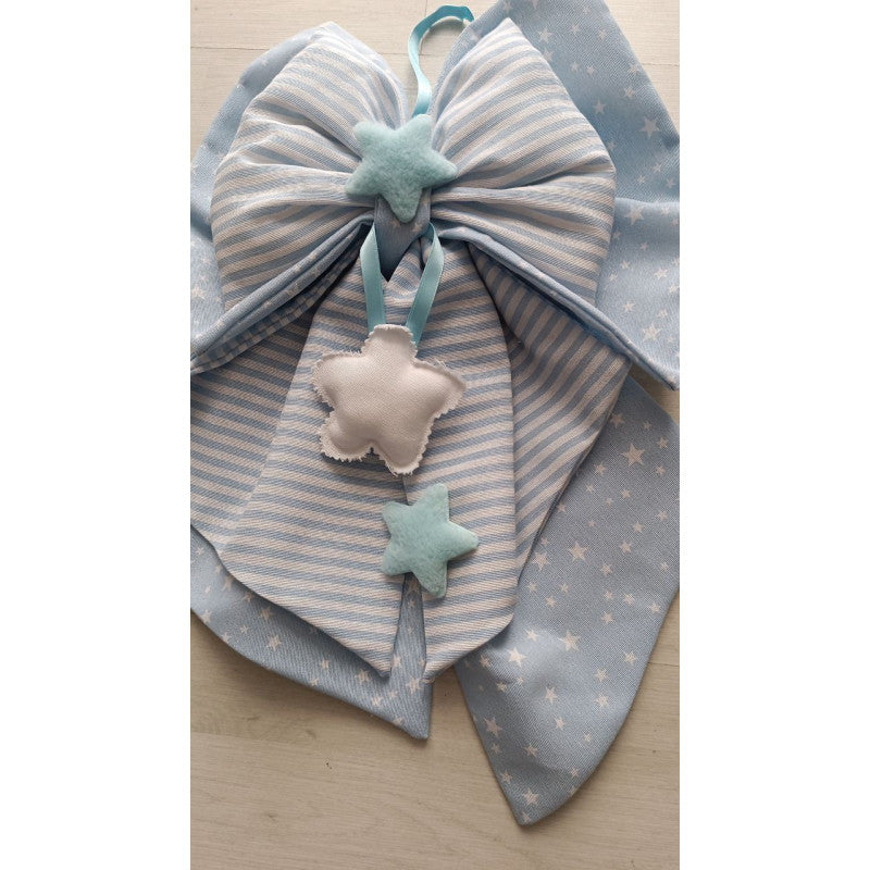 Handmade Blue Striped Birth Bow