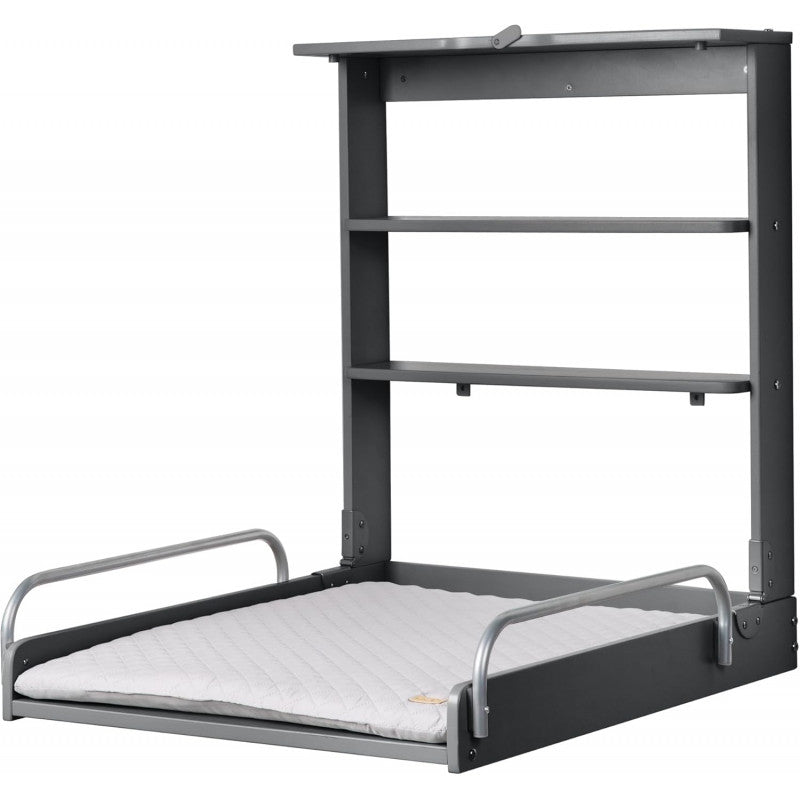 Wandmontierter Wickeltisch mit anthrazitgrauer Matratze