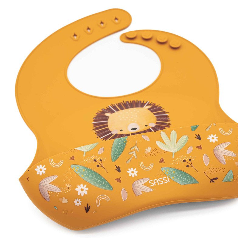 Chompy Lion Silicone Bib with Pocket