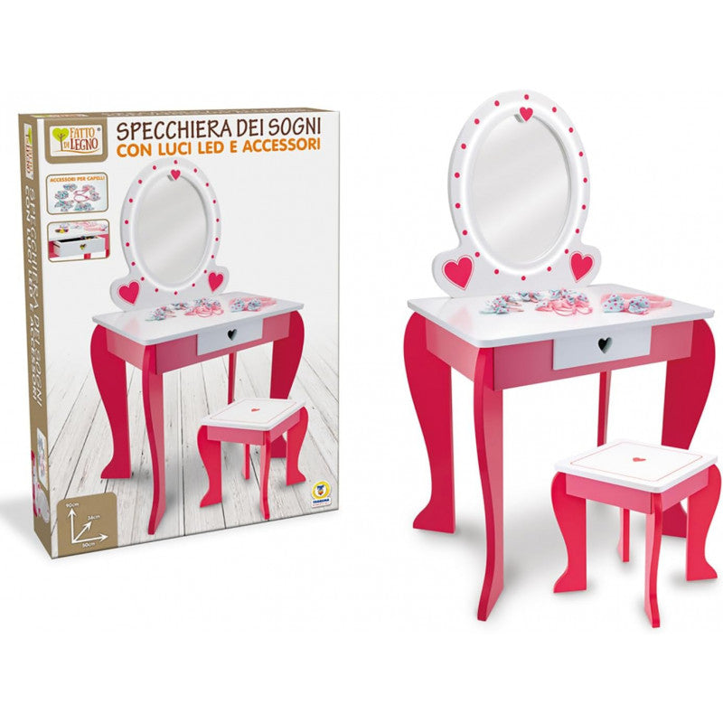 LED Mirror and Wooden Stool
