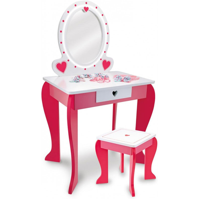 LED Mirror and Wooden Stool
