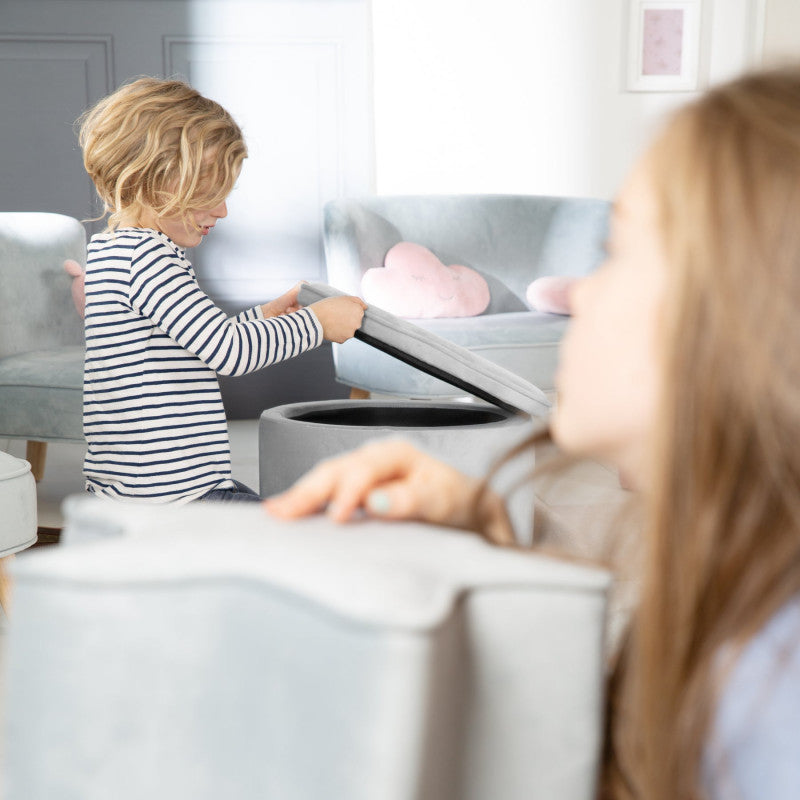 Ovaler Sitzhocker für Kinder aus Samt – Grau - 3