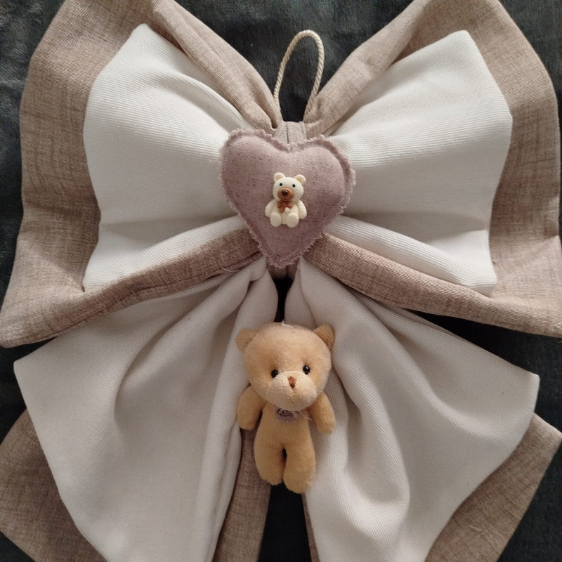 Handmade Beige Bear Birth Bows