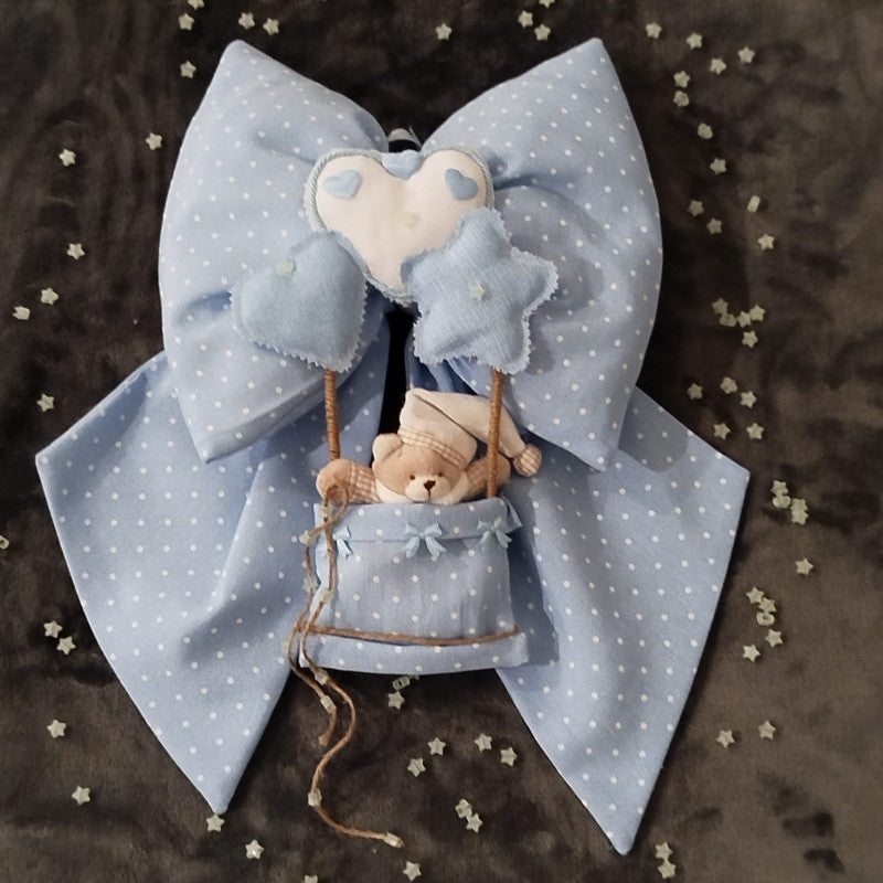 Handmade Birth Bows - Blue Teddy