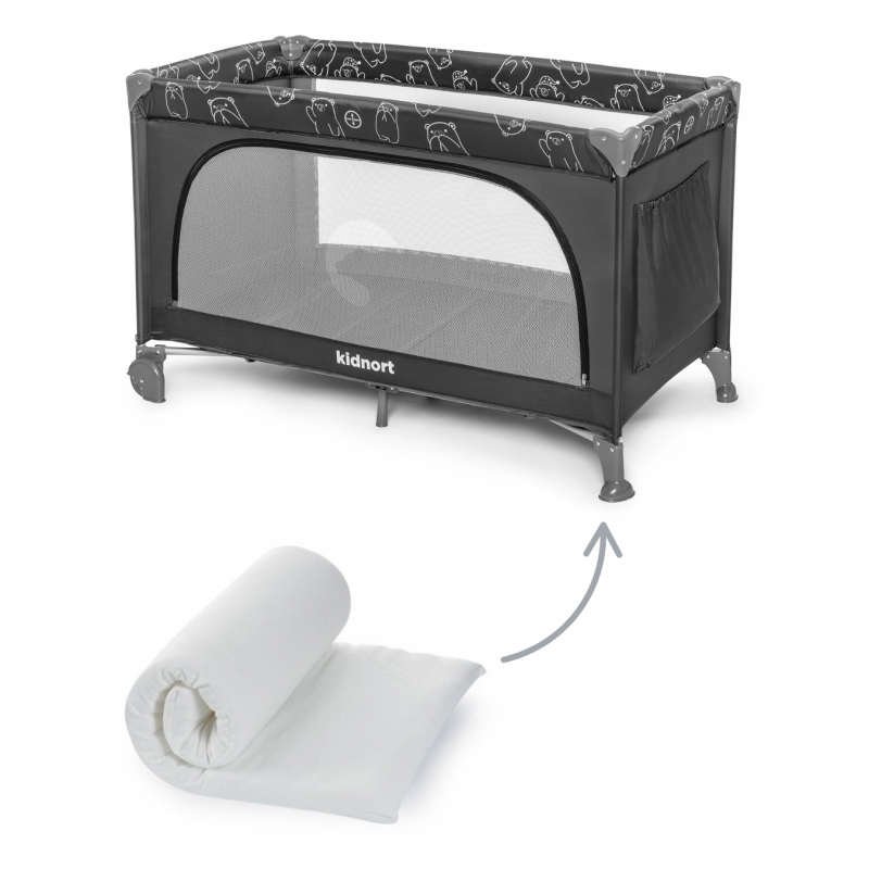 Graues Campingbett mit Rollmatratze