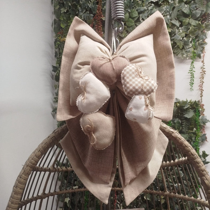 Beige Heart Birth Bow