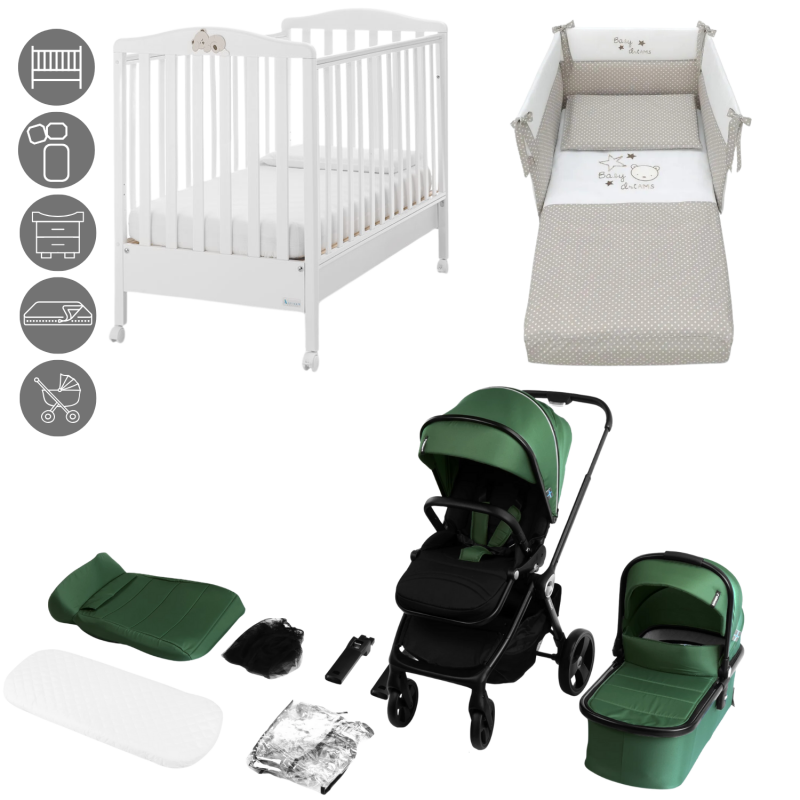 Web Komplettbett mit 2-in-1-Kinderwagen Isbjiorn Grün