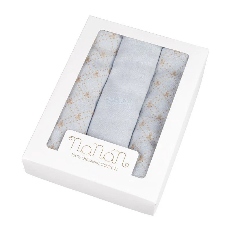 Set of 3 Nanan muslins with all-over lettering 80x80 cm light blue