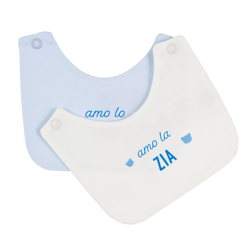 Nanan bibs with "Azzurro I love Aunt/Uncle" text