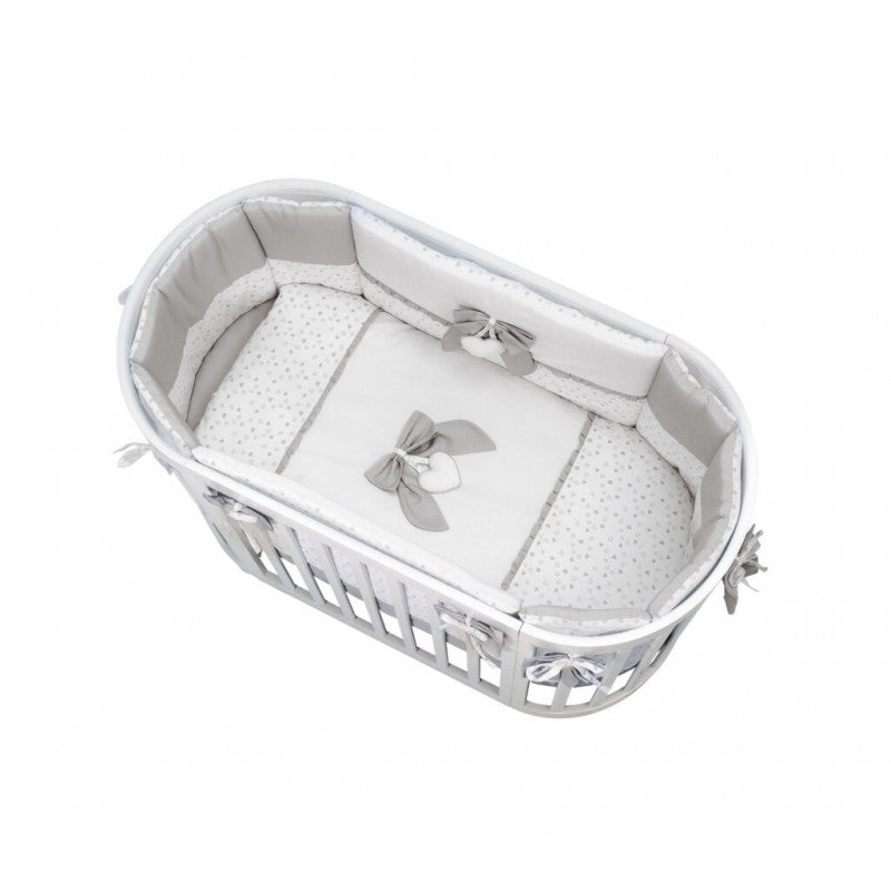 Textile Set for Leonardo Cot, Grey Hearts