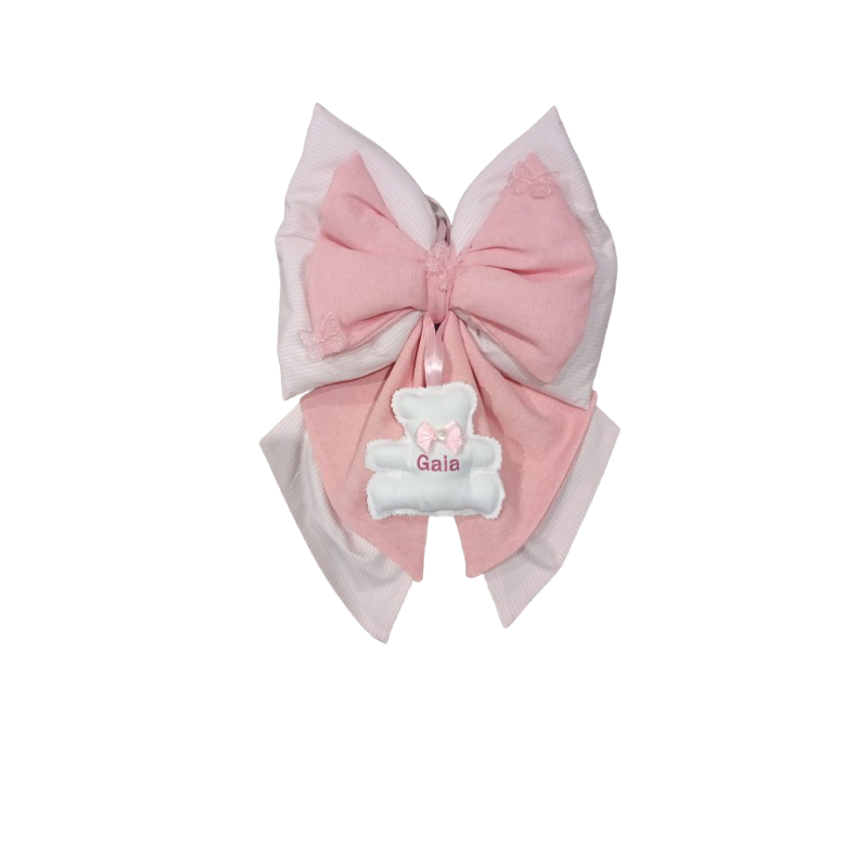Pink Birth Bow with Embroidered Bear Personalized Name