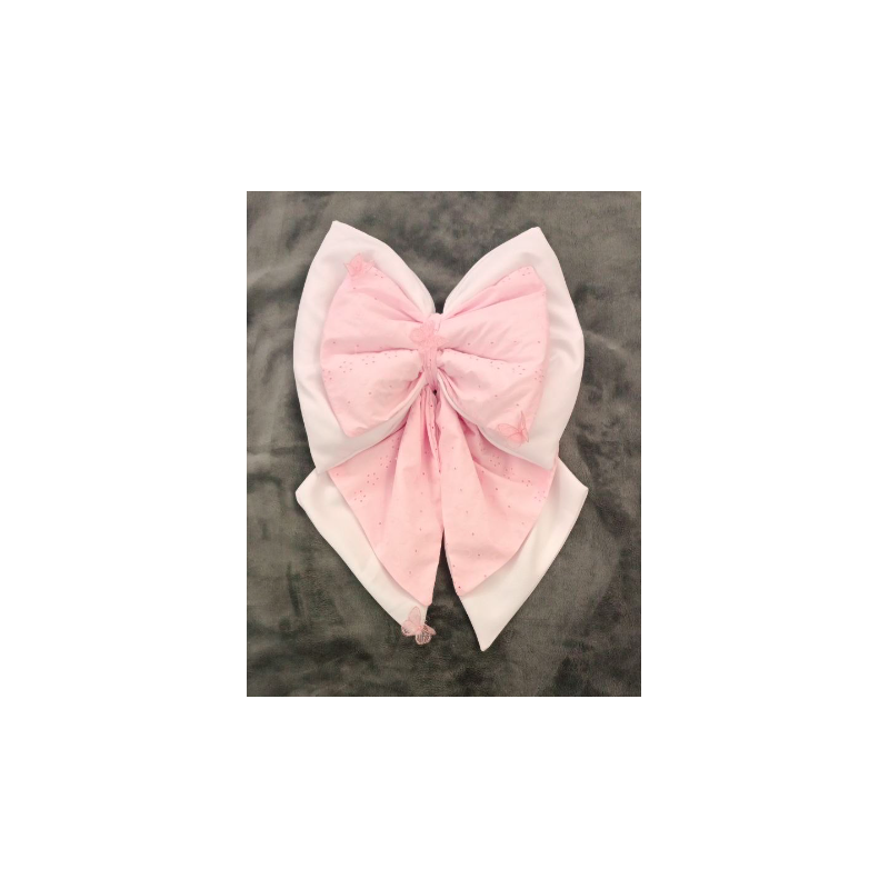 Pink Birth Bow In Sangallo With Personalized Embroidery