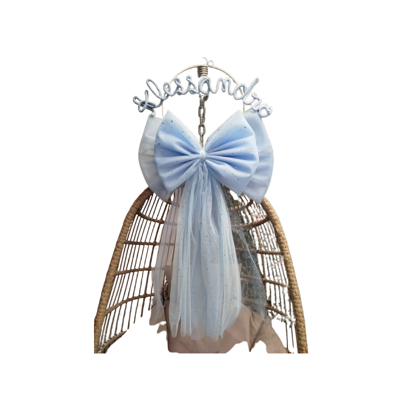 Large Tulle Birth Bow with Tricoton Lettering