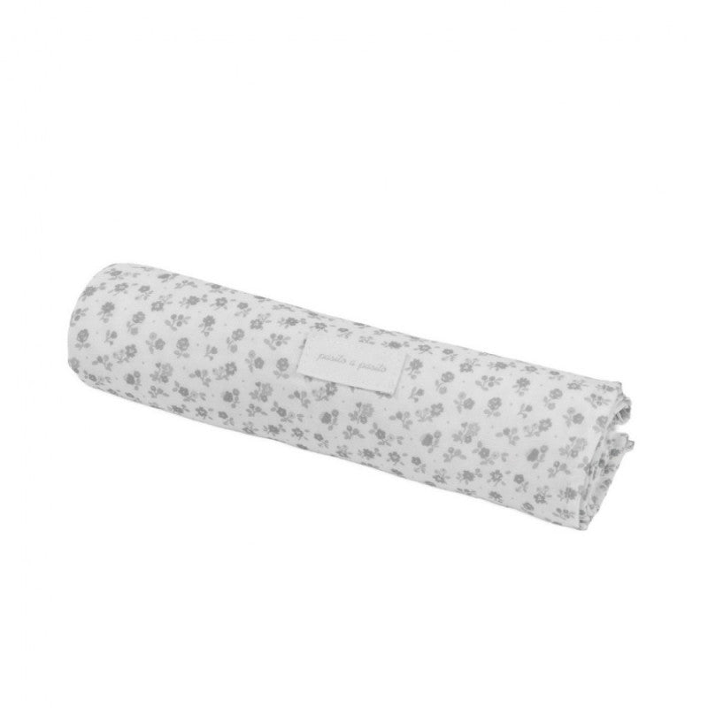 Fitted Sheet for Bassinet + Muslin Little Bloom Grey Flowers