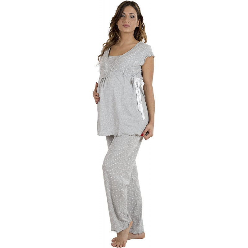 Grey Patterned Pajamas, Half Sleeve - T4