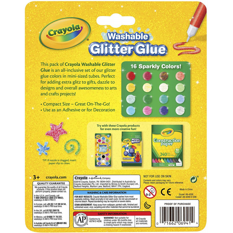 16 Mini Washable Glitter Glues