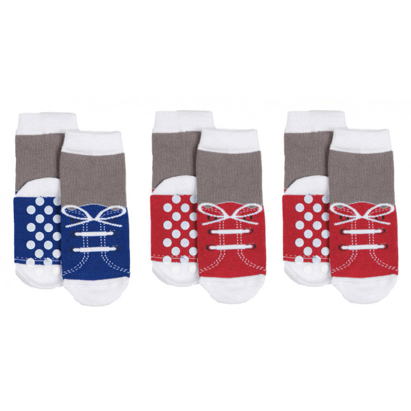 3 Pairs Anti-slip Socks - Blue and Red Shoes