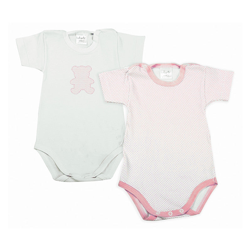 2-Pack Pink Polka Dot Short-Sleeve Newborn Bodysuits - 0 Months