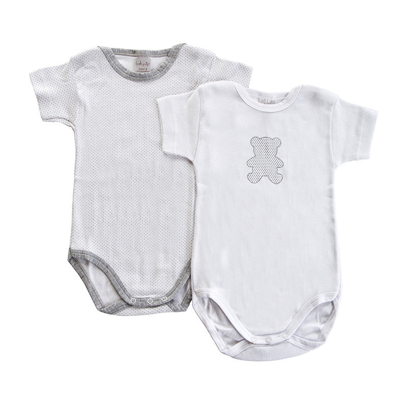 2-Pack Grey Polka Dot Short-Sleeve Baby Bodysuits - 6 Months