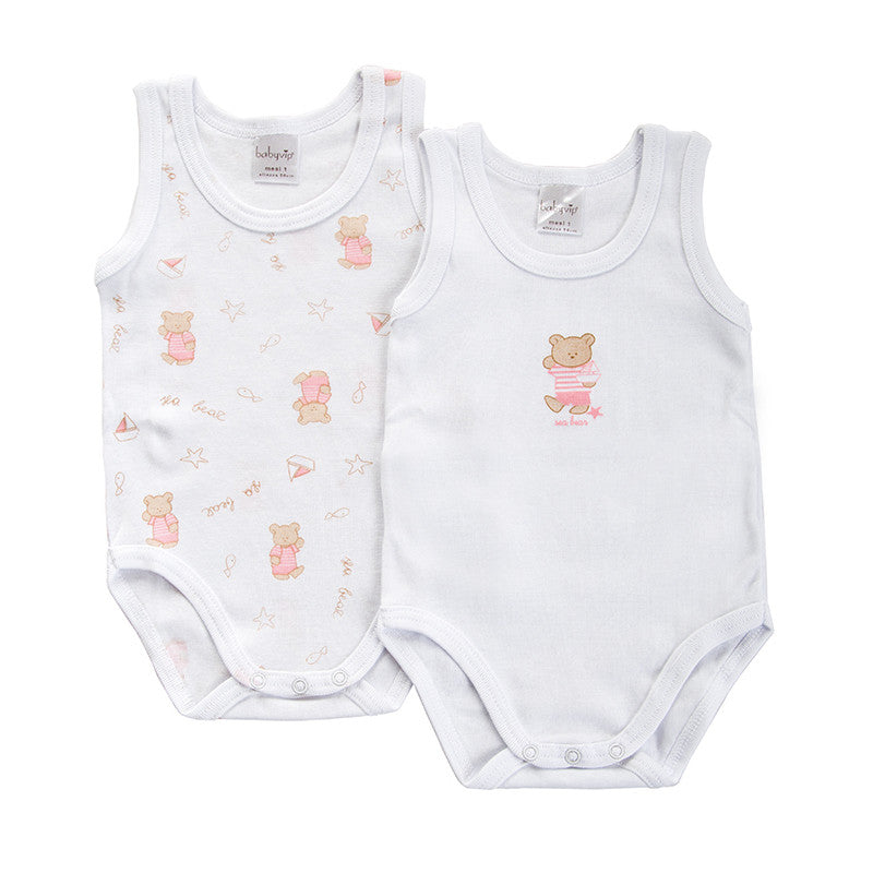2 Pack Baby Bodysuits with Bear Design - Pink - 24 Months