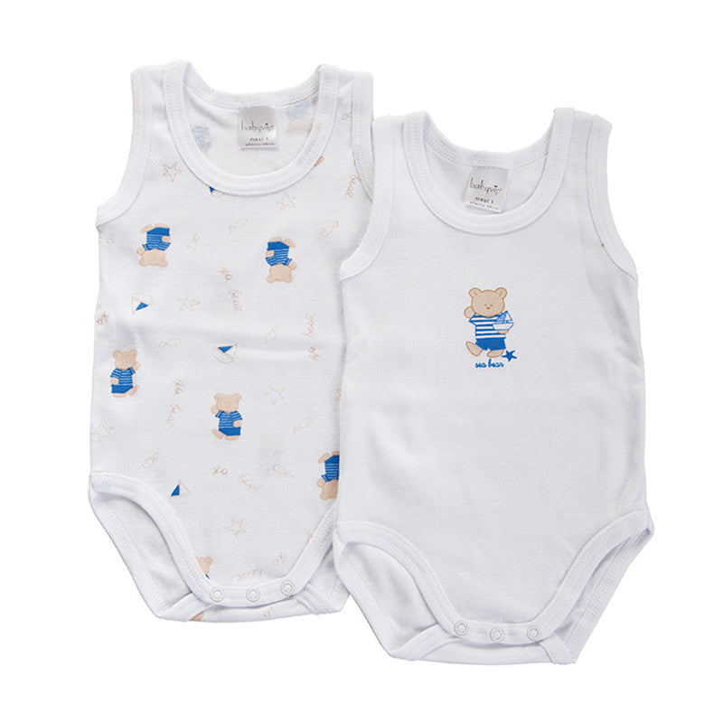 Set 2 Body Neonato a Giro Manica Orsetto Azzurro - 12 Mesi