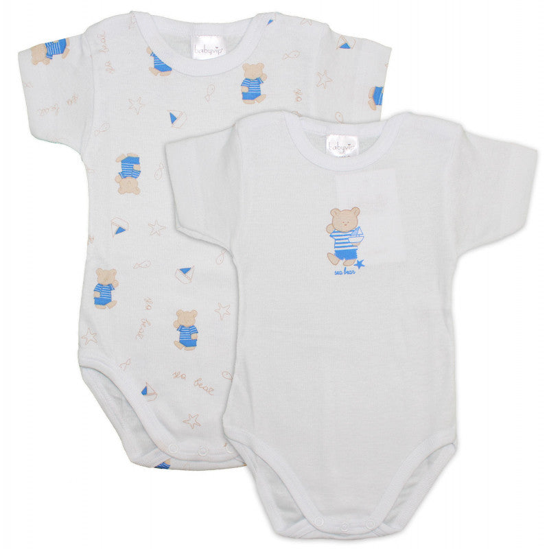 Set of 2 Blue Teddy Bear Bodysuits - 1 Month