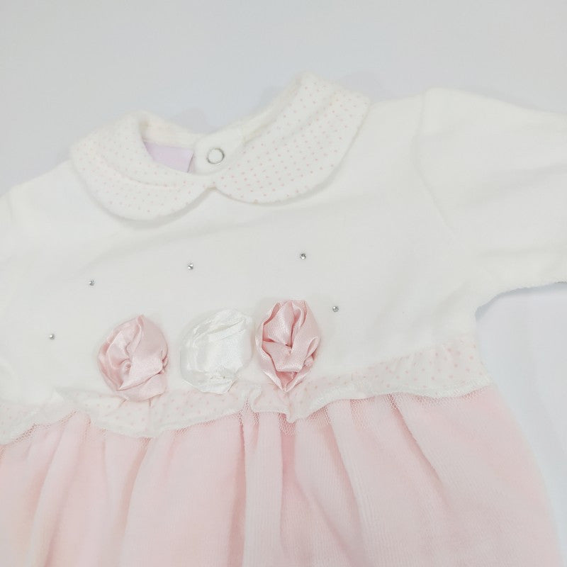 Chenille-Strampler mit rosa Stickerei 6/9 Monate