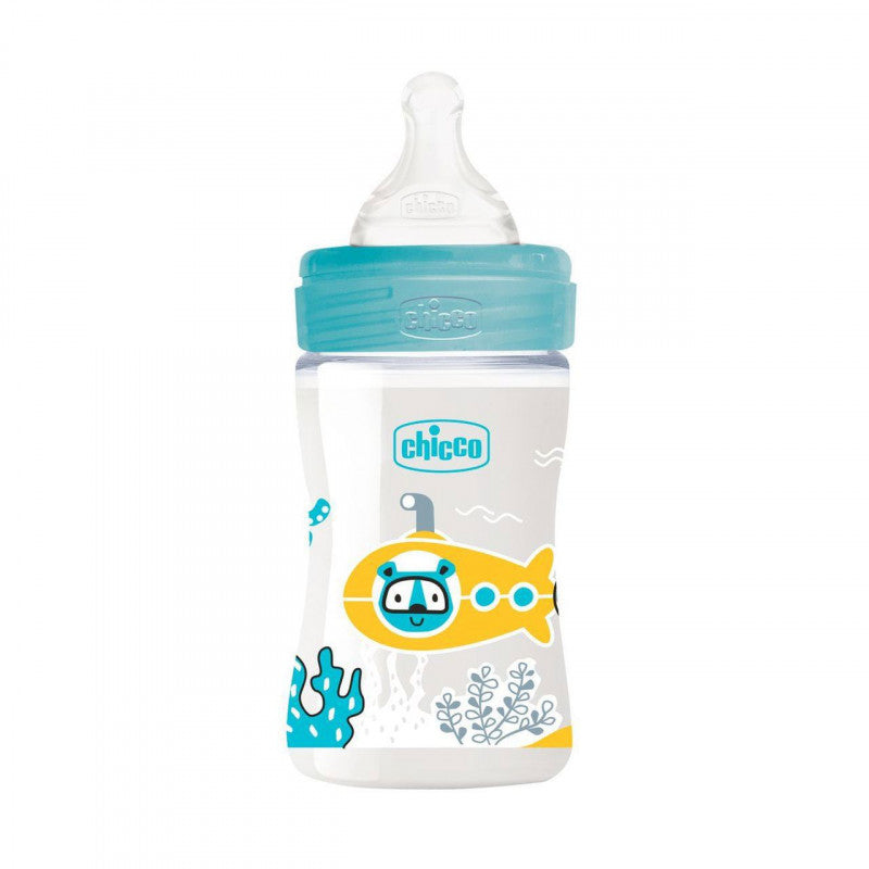 Wellbeing Plastic Feeding Bottle Slow Flow Light Blue