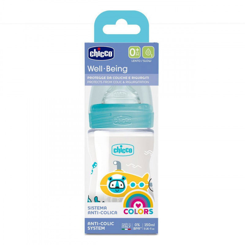 Wellbeing Plastic Feeding Bottle Slow Flow Light Blue